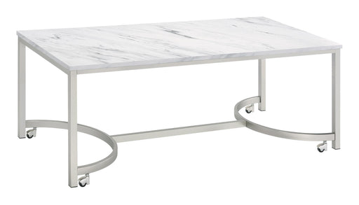 Leona Coffee Table with Casters White and Satin Nickel image