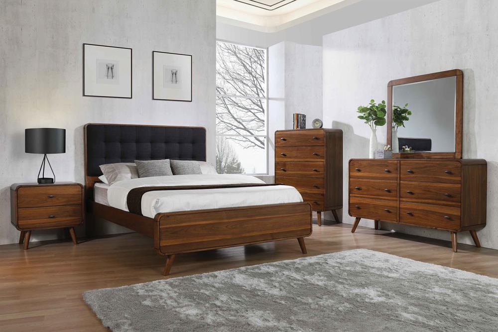 Robyn Eastern King Bed with Upholstered Headboard Dark Walnut