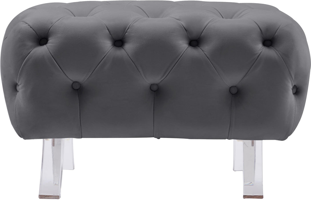 Crescent Grey Velvet Ottoman