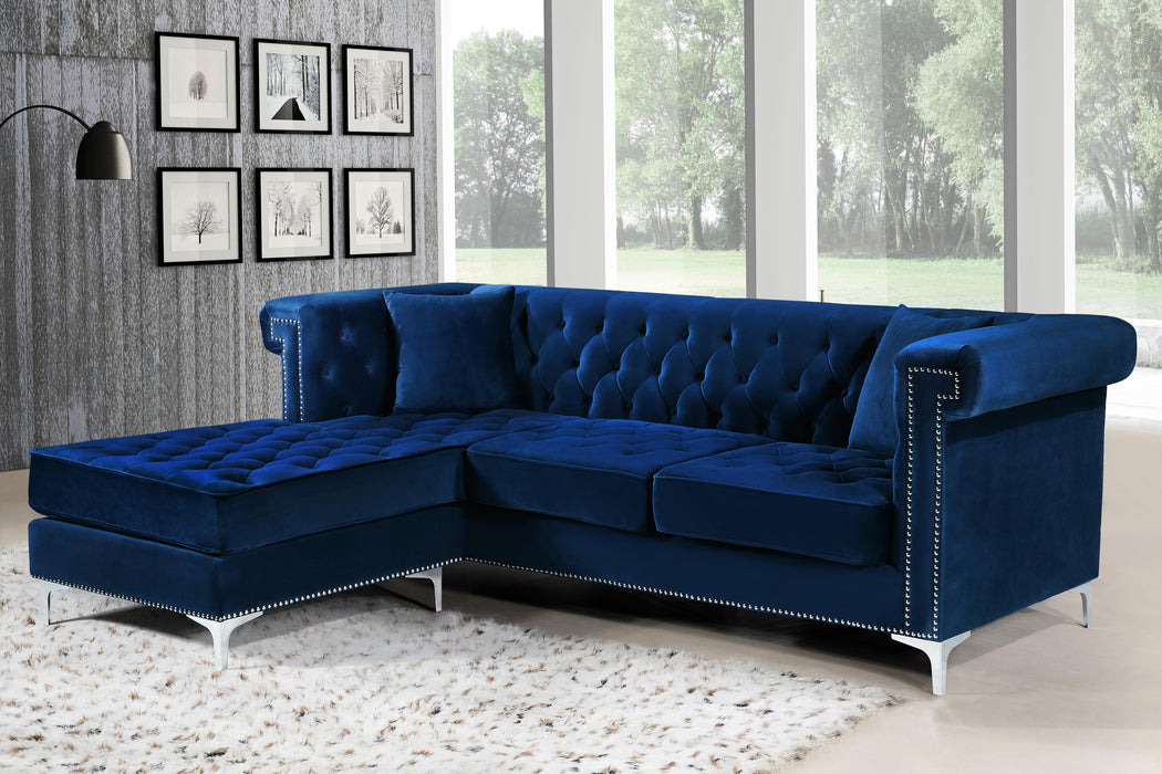 Damian Navy Velvet 2pc. Reversible Sectional