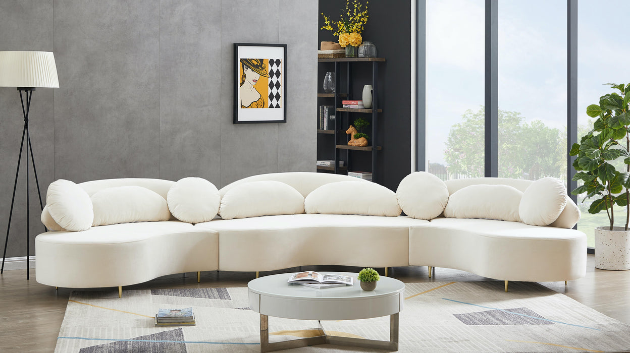 Vivacious Cream Velvet 3pc. Sectional (3 Boxes)