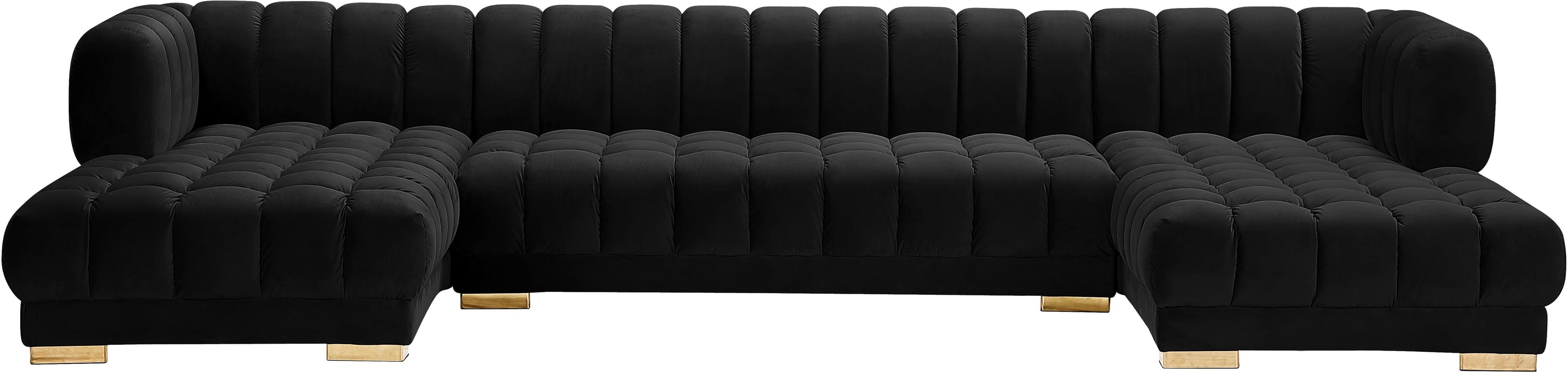 Gwen Black Velvet 3pc. Sectional (3 Boxes)