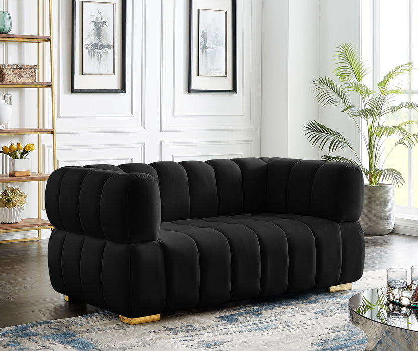 Gwen Black Velvet Loveseat