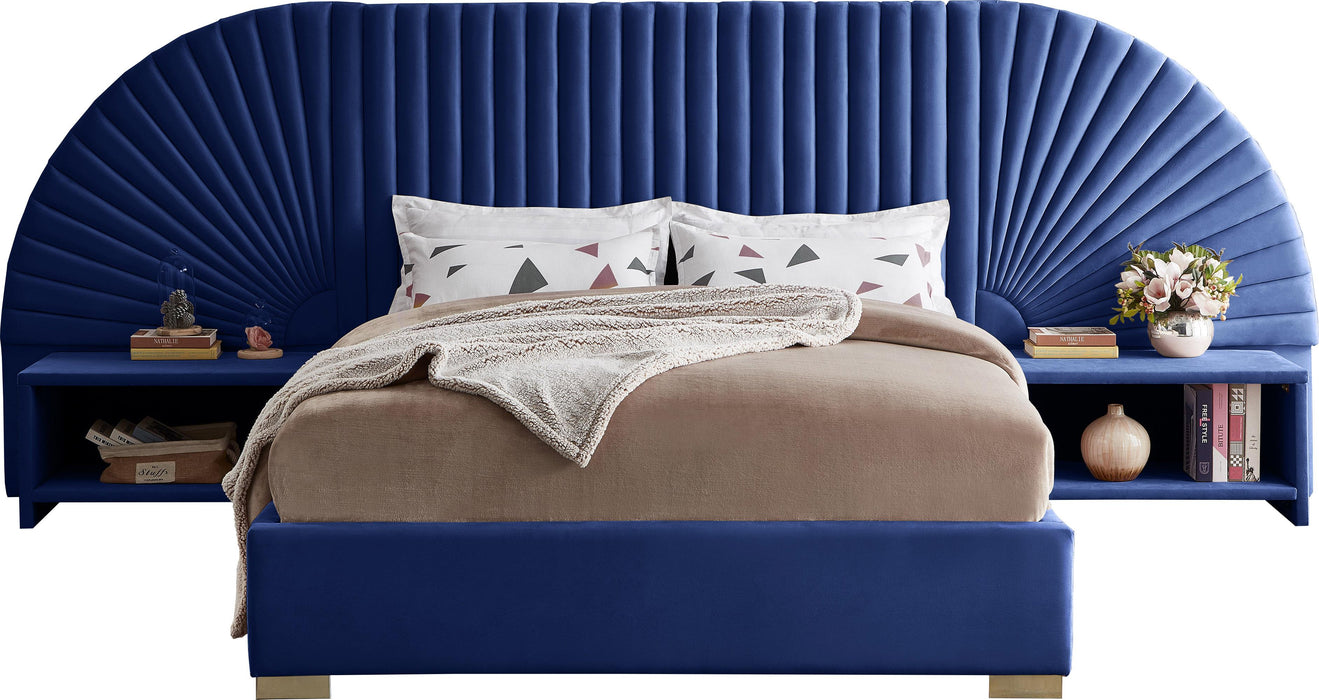 Cleo Navy Velvet King Bed (3 Boxes)