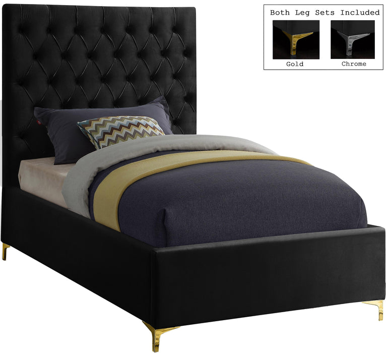 Cruz Black Velvet Twin Bed image