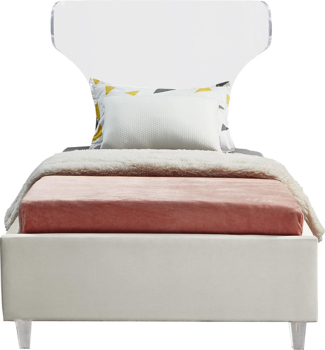 Ghost Cream Velvet Twin Bed