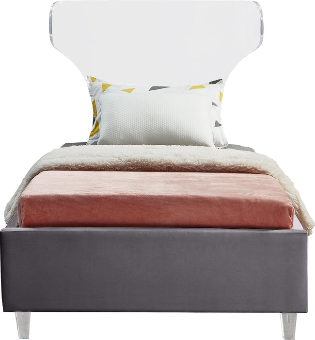 Ghost Grey Velvet Twin Bed