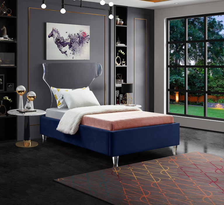 Ghost Navy Velvet Twin Bed