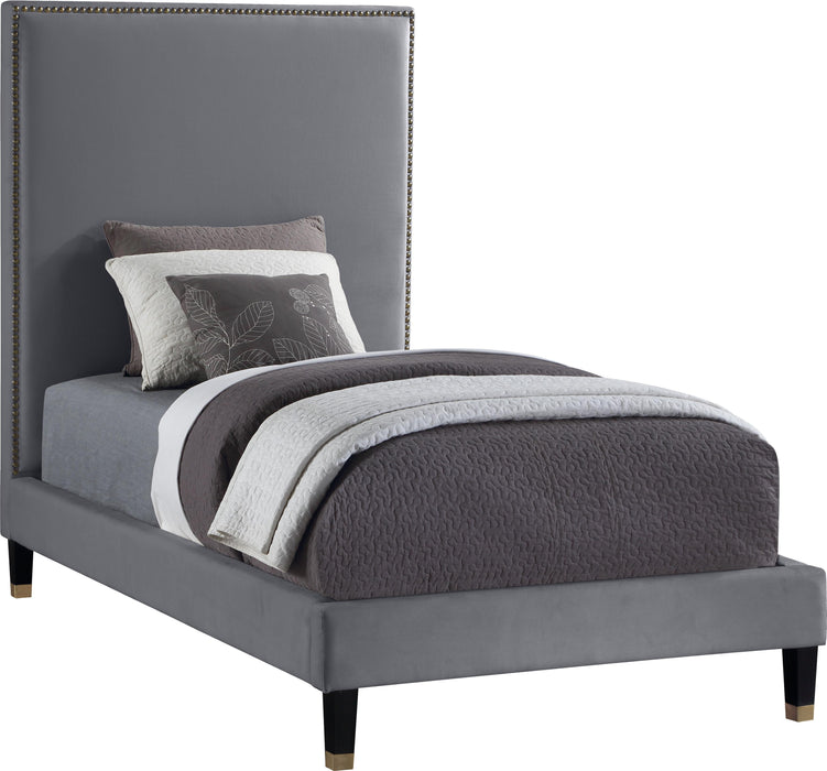 Harlie Grey Velvet Twin Bed image