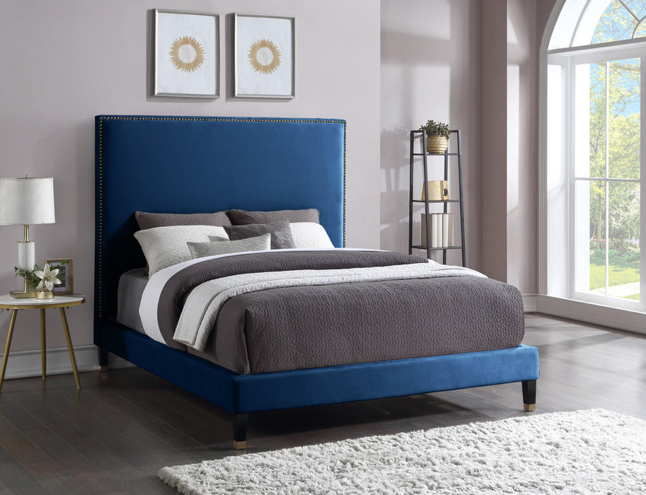 Harlie Navy Velvet Queen Bed