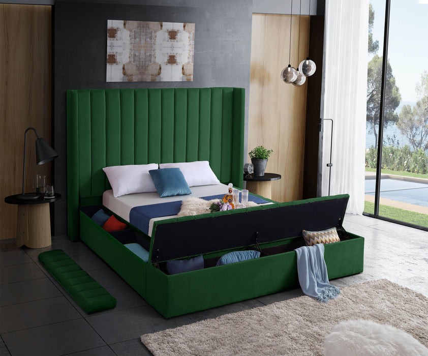 Kiki Green Velvet Queen Bed (3 Boxes)