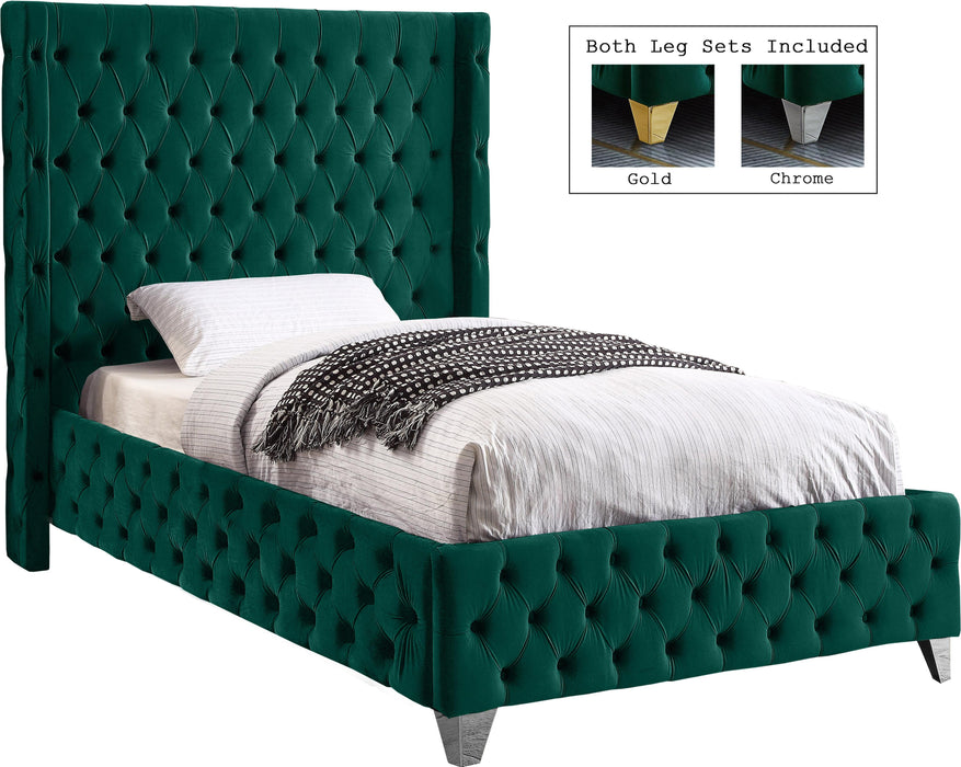 Savan Green Velvet Twin Bed