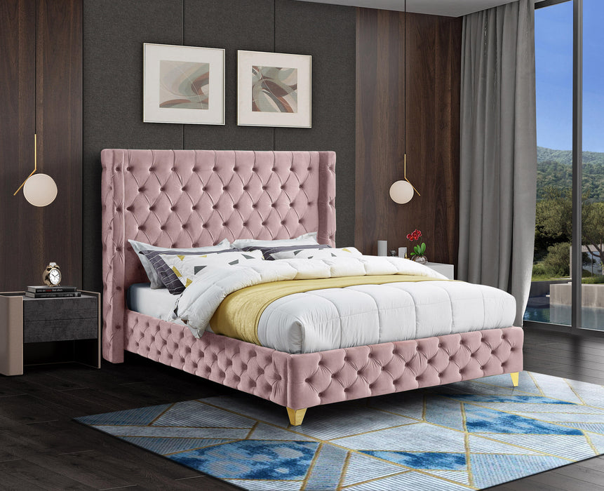 Savan Pink Velvet Full Bed