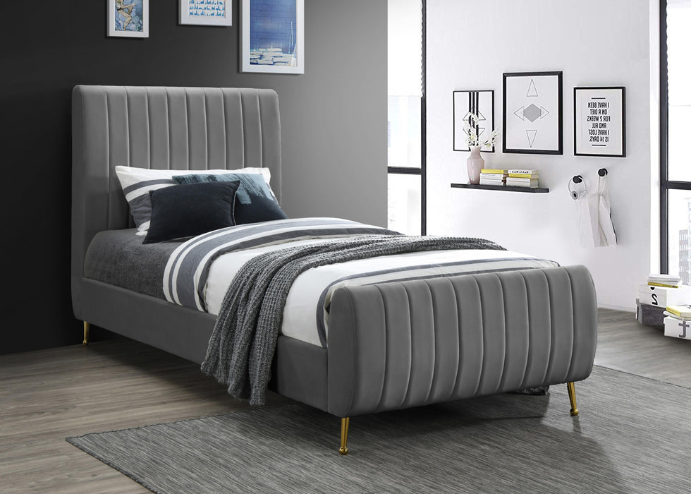 Zara Grey Velvet Twin Bed (3 Boxes)